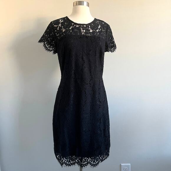 Banana Republic Lace Overlay Sheath Dress Raw Scallop Hem Black 4 NWT - Picture 1 of 11